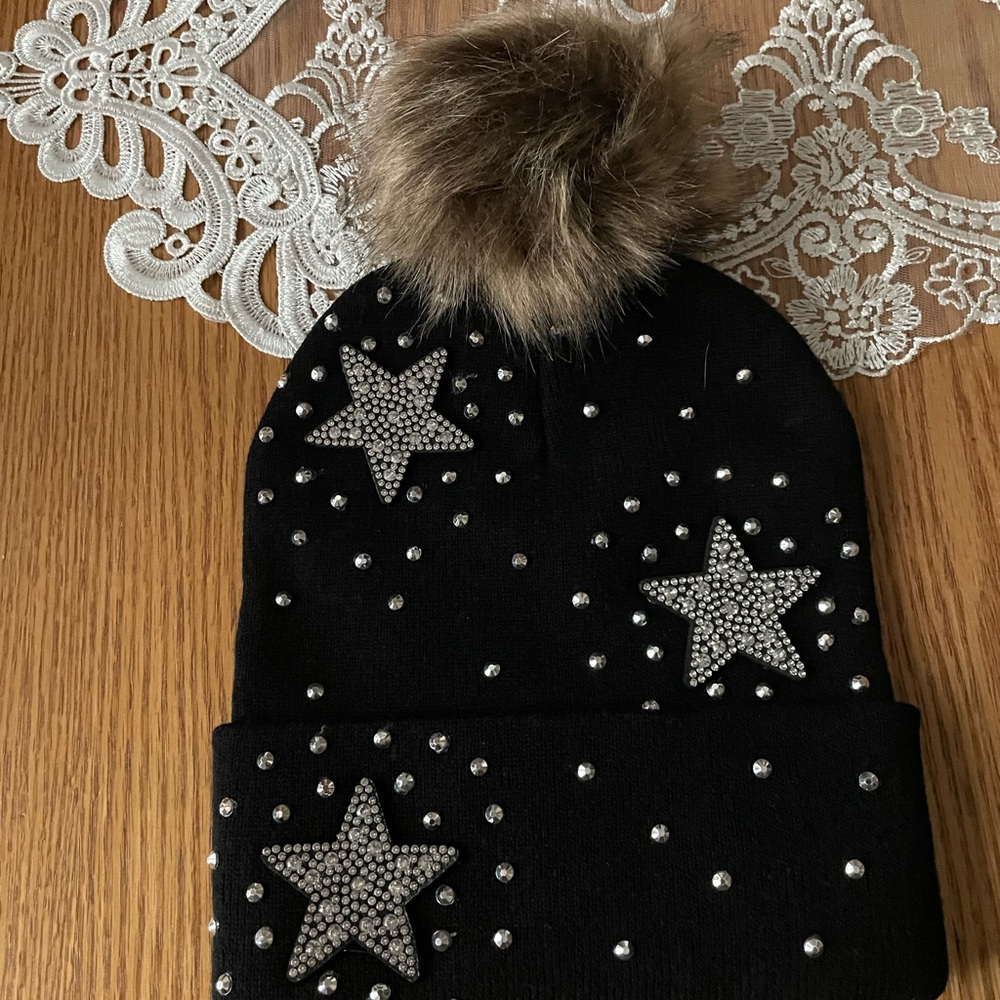 Black Beanie with Star Embellishments